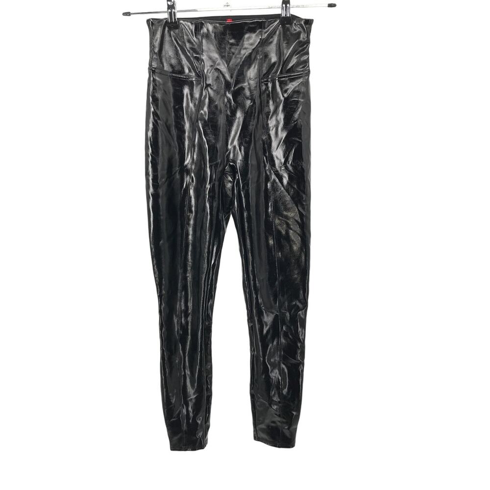 Spanx Black Shiny Faux Patent Leather Legging Size S High Waist - Picture 2 of 10